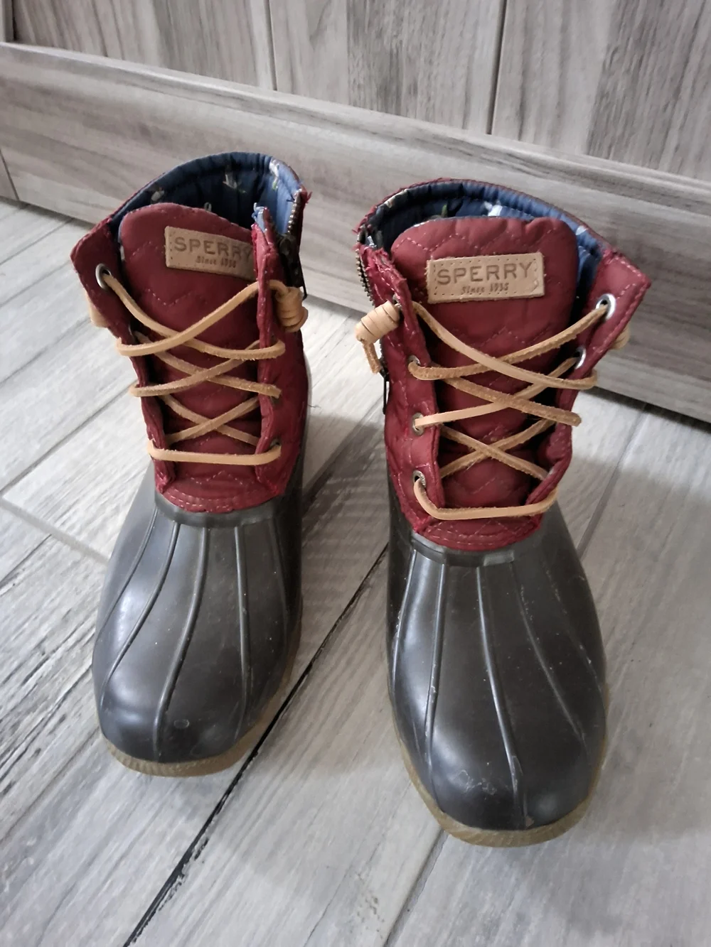 Sperry Burgundy and Black Waterproof Duck Boots